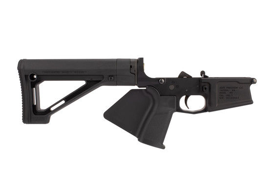 Aero Precision M5 AR10 Complete Lower Receiver features an anodized black finish